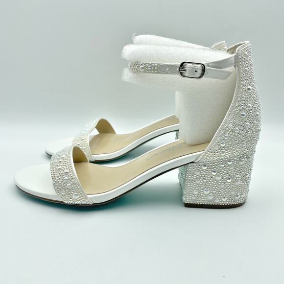 Betsey Johnson Womens Mari Heeled Sandal US 6.5 EU 37 White Rhinestone NIB - Picture 9 of 13
